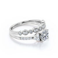 Prekrasan sredini stoljeća 1. Karat Round Cut Diamond Moissanite zaručnički prsten, vjenčani prsten u srebru sa 18k bijelom zlatom, poklon za njen, kameni prsten, mladenci