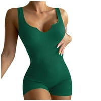 Jumpsuits za ženska modna navoja mala V-izrez Solid Boja Slim Fit Ležerne prilike Žene Ljetne vrhove zelena l