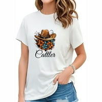 Catler Cowboy Hat Western Cowgirl Poklon Ženska zabavna grafička majica kratkih rukava - Ležerni Retro Tee za zabave Rođendane i praznici Bijeli