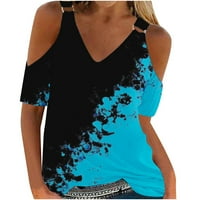 Žene Ljetni vrhovi labavi fit na prodaju Žene Ljeto seksi majica hladno rame pulover bluza V-izrez kratki rukav tiskani vrhovi bluza