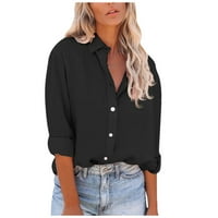 Ženska bluza vrhova casual džepova čvrstog gumba u boji spuštajući tanko kardigan dugih rukava plus veličina labave majice