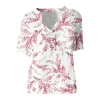 Ljetna majica kratkih rukava za žene casual gumb V izrez Loose Fit vrhovi Confy pamučne platnene cvjetne majice za bluze