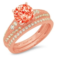 1. CT okrugli rezan crveni simulirani dijamantski dragulj Real 14K ružičastog zlata Prilagodljiv laserski graviranje vječno jedinstvena art deco izjava o bradavcu Angažman bridalni prsten set veličine 8,25
