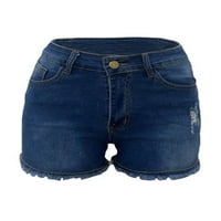 Voguele Dame Mini pantalone patentne pantalone s kratkim vrućim hlačama rastezanje dna plaže Jeans Stretch ljetni traper kratke hlače duboko plavo 2xl