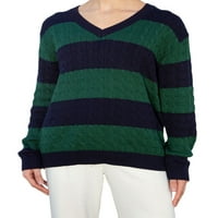 Wassery Wonege Vintage Striped džemper pulover Labavi dugi rukav V-izrez Kabel Knit Jumper 90s Retro Jesen Zimski vrhovi
