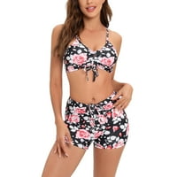 Lu's Chic's Sexy Bikini kupaći odijelo Plaža V rect podstavljena srednji uspon Ljetne hlače Cvjetni kupaći kostim bijeli cvijet 4-6