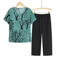 Kompleti za žensku odjeću Ljetne žene Ljeto obrezirane hlače Gumb Cardigan Ispis Ležerne prilike Dvije odijelo Ženski podudaranje ljeta na klirensu