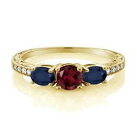 Gem Stone King 2. CT ovalni crveni rodolit Garnet Blue Sapphire 18K žuti pozlaćeni srebrni moissinski prsten