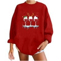 Scyoekwg Božićne dukseve za žene okrugli izrez Jesen preveliki pulover Lood FIT CHING UGRANIČENIH ŠKOLE DUGO SHOWESHIRTSHIrts Ležerne prilike Raglan rukav patchwork crveni XL