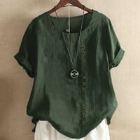 Wendunid majice za žene dame modne žene vintage o-vrat cvjetni majica s kratkim rukavima vrhunska vojska bluza zelena m
