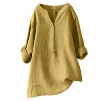 Awdenio Clearence Ženske majice za ljetni ženski V-izrez za ruljiju s labavim gumbom pamučne i posteljine tuničke majice Ljetne majice bluza