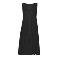Stabilne ljetne haljine za žene Ženske ljetne bez rukava okrugli izreg čvrstog u boji Velika ljuljačka plaža haljina crna 2xl