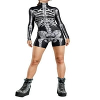 Žene Halloween Cosplay Playsuits skelets Print mock izrez dugih rukava Skinny kratki skokovi jednodijelna odjeća