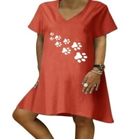 Eleluny Women V izrez šapa Ispis majica Haljina za odmor Labave Ležerne prilike Red XL