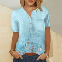 Košulje kratkih rukava za žene Vintage Print Grafički teški bluze CASEL PLUS Veličina Osnovni vrhovi Pulover Ženske vrhove