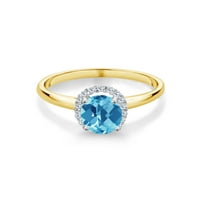 Gem Stone King 1. CT ovalna data s malim plavom topaz G-H Lab Grown Diamond 10k žuti zlatni prsten sa bijelim zlatnim zupčanjima