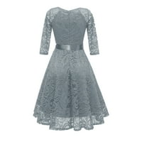 Haljine za žene Himeway Ženska moda Vintage V-izrez Dugi rukav čipka Retro tanka večernja haljina siva m
