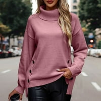 Aherbiu ženske prevelike džemper turtleneck dugi rukav nepravilni pulover od pukotina od vrpce za rubu