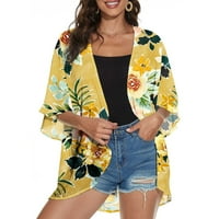 Ženska plus veličina Ženska šifon boemski kimono kardigan casual labavo plaža kardigan žuta
