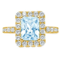 3,84ct smaragdni rez prirodno nebo plavi topaz 18k žuti zlatni angažman halo prstena veličine 4