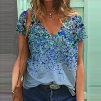 Žene vrhovi kratkih rukava casual bluza tiskane žene majice Henley ljeto plave s