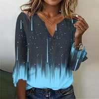 Ženske vrhove dugih rukava na prodaji casual tiskani ruffle rukavac V majica Plus veličina Tees bluza Trendy Cute Ljeto Fall majice Blue Qilakog Veličina XXL