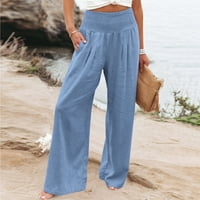 Amtdh Ženske hlače za hlače u boji svijetle plaže Duge Palazzo Hlače Lagane hlače Dama Izlazak pantalona Radni ležerne hlače Closety Lounge pantalone Comfy jogging blue s