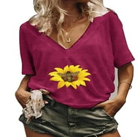 Ženska cvjetna v vrat kratkih rukava majice dame casual labavi osnovni vrhovi