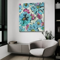 Epic Art 'Grafički ružičasti i plavi cvjetni i' Silvia Vassileva, akrilna staklena zidna umjetnost, 36 x36