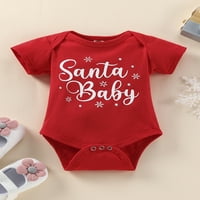Ljetno božićno dječje dječake Djevojke BodySuit skraćeno slovo snježne pahulje tiskani snap pupčani Xmas odjeća crvena 6- mjeseci