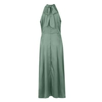 Bazyrey Ljetne haljine za žene haljine ženska posada vrata Trendi kratki rukav A-linijski dressse zeleni s