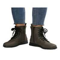 Daeful Wotne cipele s kratkim čizmom čipke čipke Up radno čizme hodanje udobne modne okrugle cipele kožne čizme vojska zelena 5,5