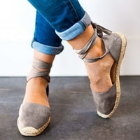 DMQupv Ženske klizne sandale Podesive ravne čipke UP slobodno vrijeme rimske sandale Espadrille klinovi Sandale za žene Niska peta Sandal siva 6.5