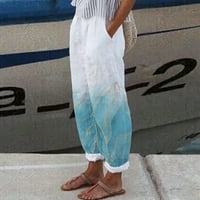 Lolmot Ženske hlače Retro pamučne posteljine harem hlače sa džepovima Boho Comfy High Squar cvjetni ispis Labavi elastični struk Capri hlače Palazzo pantaloner