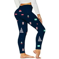 Bomotoo Ženske pantalone za rastezanje Skinny Tummy Control Xmas Tweatpats koji trče dugi elk print joga hlače stil-f 2xl