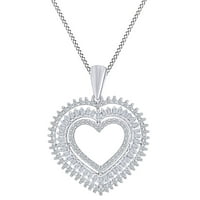CT Baguette Okrugli bijeli prirodni dijamant trostruki privjesak za srčane ogrlice 14k bijelo zlato preko sterlingovog srebra 18 lanac