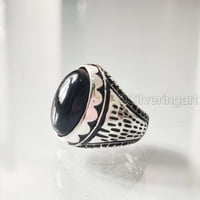 Crna ony muški prsten, prirodni crni onikx, decembar roštilj, srebrni prsten, srebrni prsten, rođendanski poklon, teški muški prsten, arapski dizajn, prsten od osmanskog stila, ring, turska mens ring