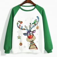 Božićne uštede ZQGJB Turističke majice za žene Slatka Xmas Elk Grafički posad Lagani pulover Na vrhu Ležerne prilike Raglan rukava Ugodna bluza # 05-bijeli s