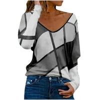 Floralni tiskovski vrhovi za žene Ležerne prilike sa labavim pulover Tee majica Geometrijska V-izrez Print majica Grey XL
