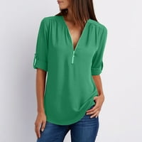 Bluze za žene modni patentni patentni zatvarač V-izrez za vrat koji se vraćaju ležerne prilike pune vrhove bluza labave majice 2xl