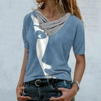 Ljetni vrhovi za žene Trendy casual kratkih rukava grafički tines labavi fit v vrat udobne meke bluze