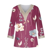 Pyju ženski rukav čipke V izrez, draped tunika za žene cvjetna print casual bluza ljetni odmor labava toku