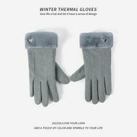 Qcmgmg Debela termalna hladna hladna ručna rukavica rukavice Fleece obložene zimske čvrste tople rukavice siva slobodna veličina
