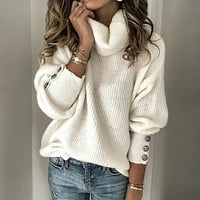 HHEI_K Ženski gumb Turtleneck pulover dugih rukava labav pleteni džemper