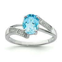 Sterling Silver Rhodium Svjetlo Swiss Blue Topaz & Diamond Ring