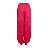 Ženske solidne pukotine nacrtaju jogger znojne hlače modne dne ležerne elastične struke pantalone za vježbanje crvene l