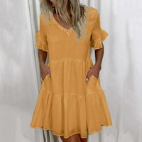 FIT & FLARE haljine za žene Ženska V-izrez kratki rukav s kratkim rukavima BOHO Ljeto Shift Sendress mini haljina klizava klirence žuti xxl