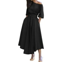 Ležerne haljine za žene Ležerne prilike ženska datuma Solid A-line Dužina gležnjaka za čamcu Black L