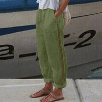 Žene visokog struka široke pantalone za noge modne vučne elastične pantalone udobne ravne noge dugačke pantalone s džepovima ženske casual pantalone zelene m