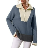 Dukseri za žene patentni patentni rukav pulover džempere Boja koja odgovara labavim ležernim toplim pletenim prevelikim vrhovima pulover